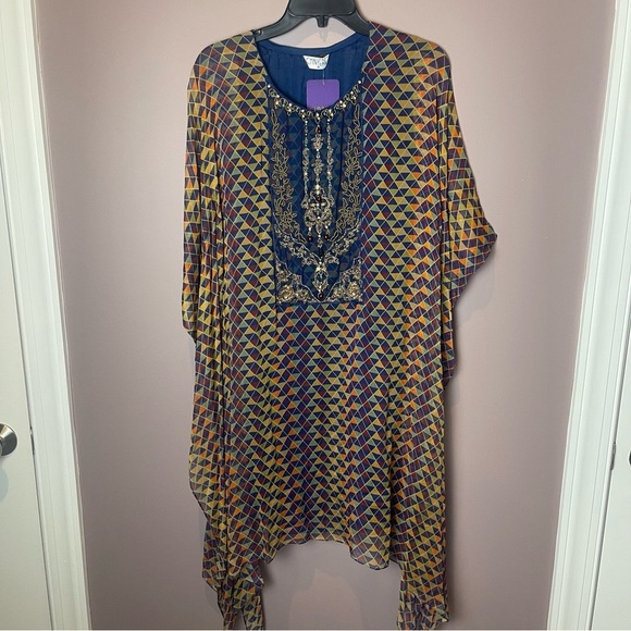 Chinyere Blue Mosaic Sheer Overlay Beaded Top - Picture 4 of 16